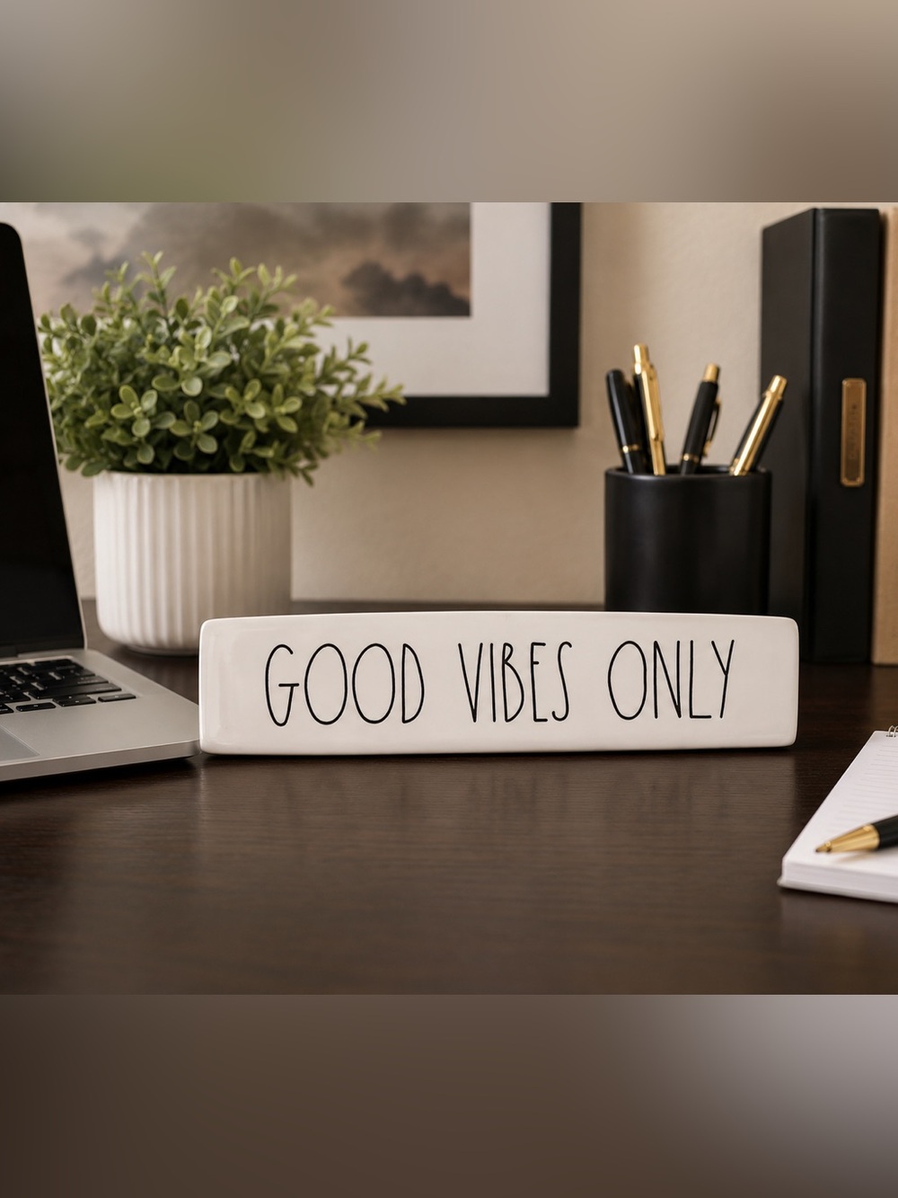 Rae Dunn “Good Vibes Only” Desk Sign | Office Decor | Minimalist Plaque